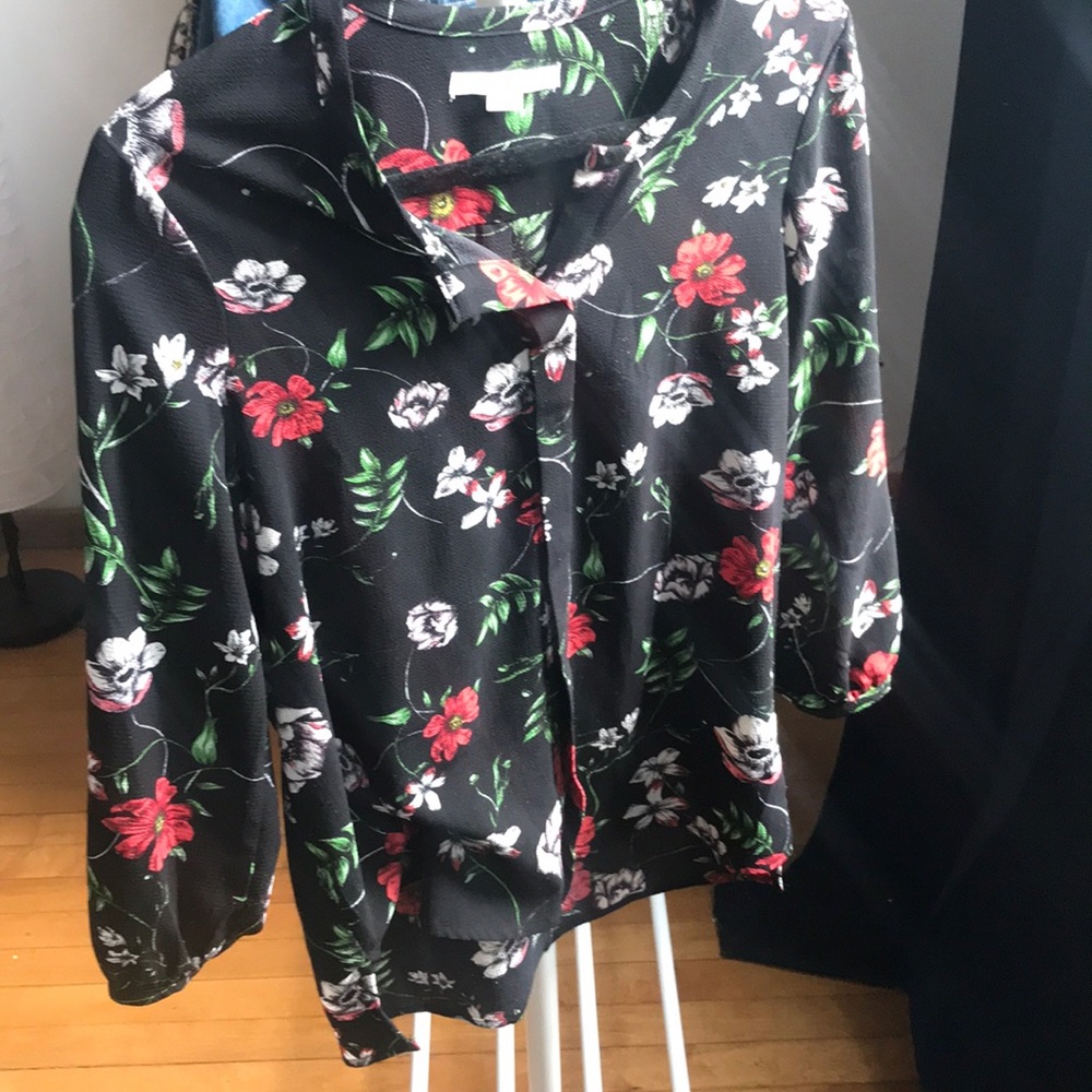 Black Floral Professional Blouse